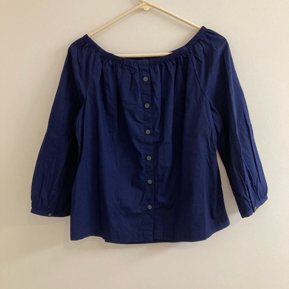 Gap Off Shoulder Top Size S Navy Blue Back Buttons Cotton NWT - Picture 5 of 6